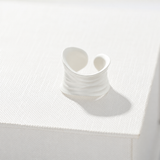 Sculptural white ripple adjustable open ring in 925 sterling silver