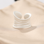 Sculptural white ripple adjustable open ring in 925 sterling silver