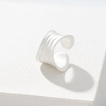 Sculptural white ripple adjustable open ring in 925 sterling silver