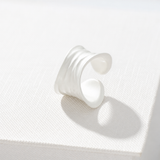 Sculptural white ripple adjustable open ring in 925 sterling silver