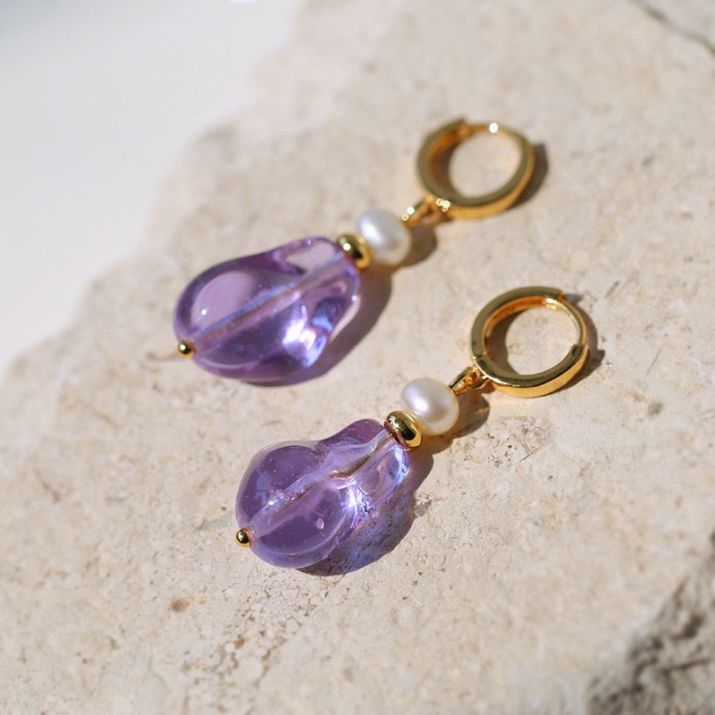 Purple Baroque Glazed Pearl Earrings