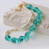Green Glaze Baroque Spliced Pearl Necklace Earrings