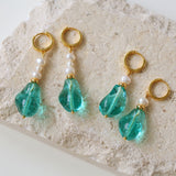 Green Glaze Baroque Spliced Pearl Necklace Earrings