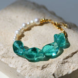 Green Glaze Baroque Spliced Pearl Necklace Earrings