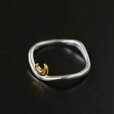 Two-Tone Crescent Moon Square Band Ring