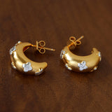 Two-Tone Floral Puffy Crescent Hoop Earrings