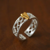 Two-Tone Heart Lattice Slightly Adjustable Open Ring