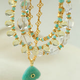 Cerulean & Citrine Harmony Necklace | Natural Amazonite & Lemon Quartz Duo