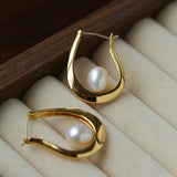 Natural Freshwater Pearl U-Shaped Hoop Earrings
