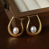 Natural Freshwater Pearl U-Shaped Hoop Earrings