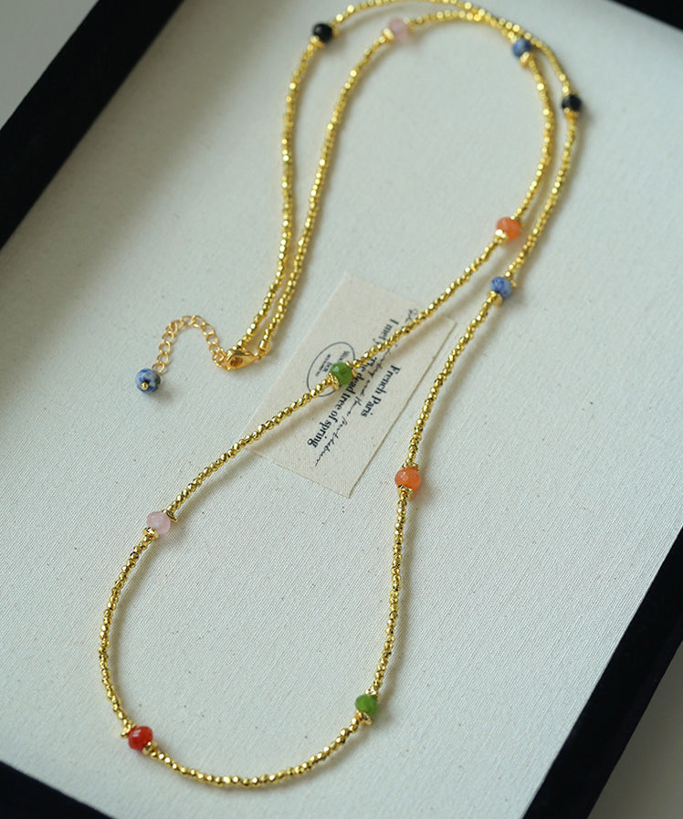 Bohemian Faceted Gold Bead Necklace – Colorful Gemstone or Pearl Style