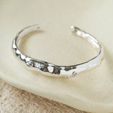 Irregular Liquid Hammered Cubic Zirconia Open Cuff Bracelet