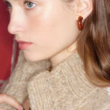 Natural Tiger’s Eye & Red Stone Hoop Earrings