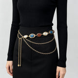 Vintage Art‑Style Acrylic & Faux Pearl Inlay Multi‑Layer Waist Chain