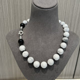 White turquoise & Black Agate Beaded Necklace