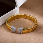 Two-tone pavé round-end open cuff bracelet - front view