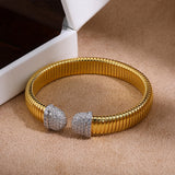 Two-tone pavé round-end open cuff bracelet - front view