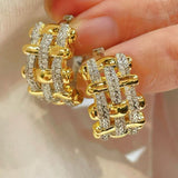Two-Tone Woven Grid Paved Hoop Earrings