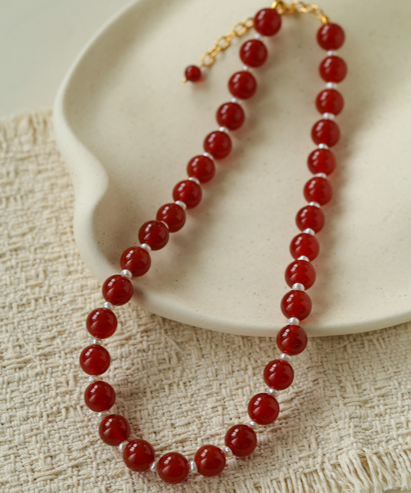 Vintage Natural Agate & Pearl Necklace