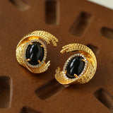 Vintage European Oval Agate Stud Earrings