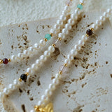 Mini Pearl & Colorful Natural Stone Saturn Pendant Necklace