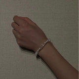 Minimalist Faceted Clear Quartz & Freshwater Pearl Beaded Bracelet