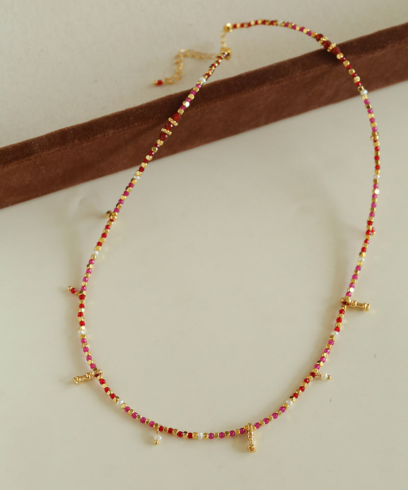 Colorful Mini Natural Stone Necklace | Bohemian Layering Style