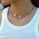 Mother-of-Pearl Initial Colorful Zircon Beaded Necklace