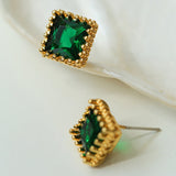 Retro Square Red and Green Zircon Earrings