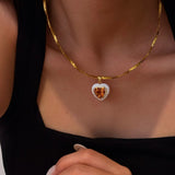 French Vintage Heart Citrine Pendant Necklace - Handcrafted 18K Gold Plated S925 Silver Choker