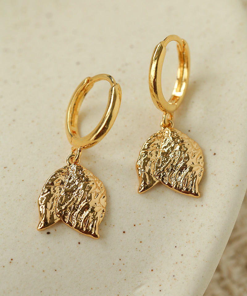 Dainty Dangling Tulip Huggie Hoop Earrings - Vintage Hammered Metal Floral Charm Hoops