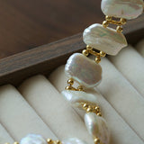 Square Baroque Natural Freshwater Pearl OT Toggle Clasp Statement Bracelet