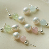 Macaron Three-Tone Crystal Freshwater Pearl Drop Earrings