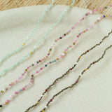 Hand‑Strung Micro‑Bead Hammered Bar Pendant Long Necklace