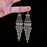 Italian Lace Crystal Tassel Earrings - Handcrafted S925 Sterling Silver  Baroque Chandelier Earrings