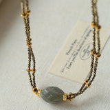 French Vintage Faceted Gemstone Double-Layer Gold Ore Necklace