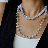 Blue Lace Agate Slice Long Necklace