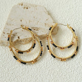 Double Oval Hand-Beaded Natural Gemstone Earrings