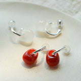 Oval Natural Red Agate And White Agate C-Shaped Earrings
