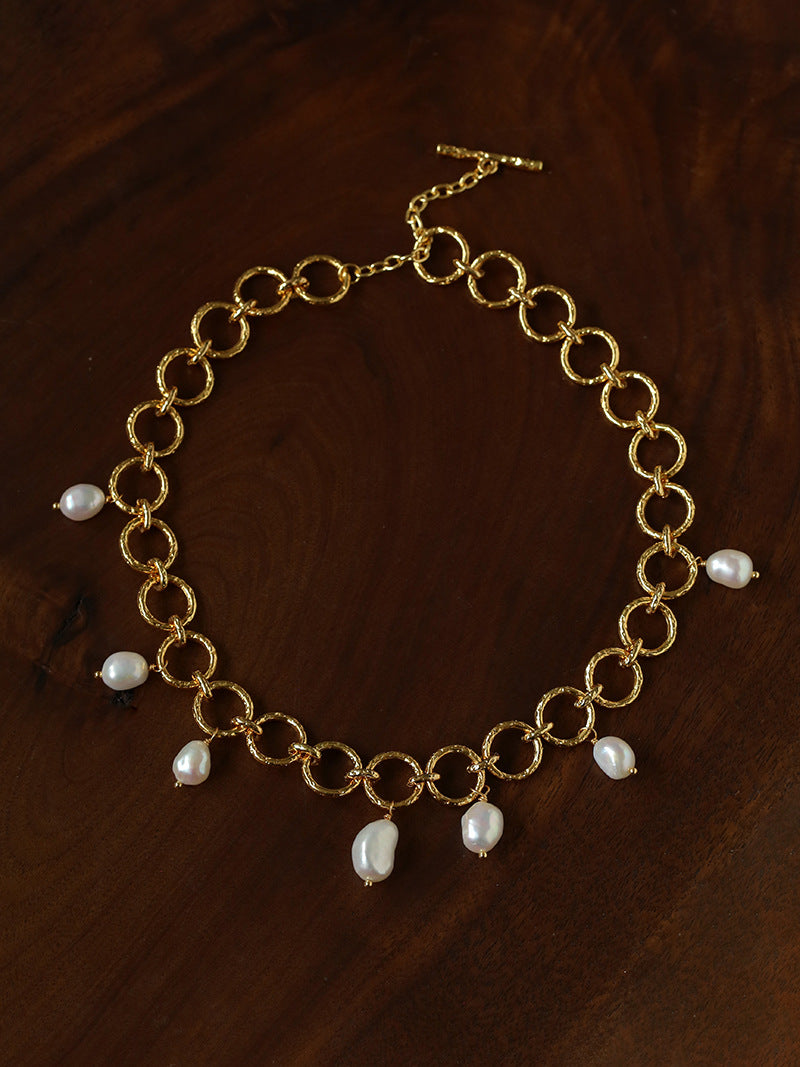 Adjustable gold-tone freshwater pearl charm necklace