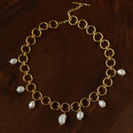 Adjustable gold-tone freshwater pearl charm necklace