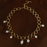 Adjustable gold-tone freshwater pearl charm necklace
