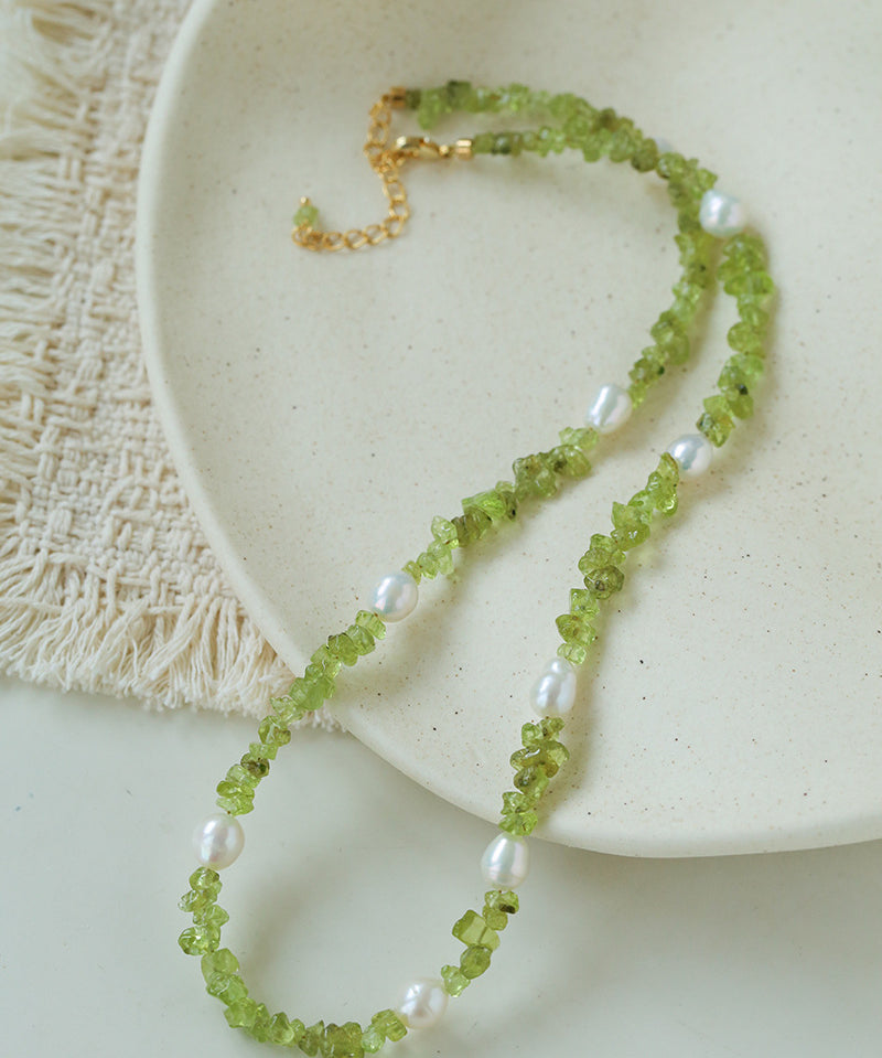 Handmade Natural Southern Jade & Peridot Pearl Necklace