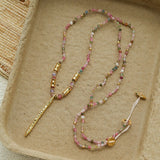 Hand‑Strung Micro‑Bead Hammered Slender Bar Pendant Necklace