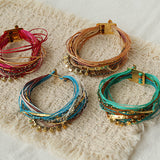 Multi-Strand Boho Woven Cord Natural Stone Coin Bracelet