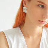 Vintage Ribbed Rectangular Statement Earrings