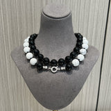 White turquoise & Black Agate Beaded Necklace