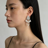 Vintage Sculptural Shell Freshwater Pearl Tassel Earrings