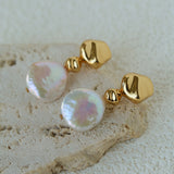 Artistic Irregular Sculpt Metal Baroque Pearl Dangle Earrings