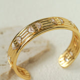 Vintage Ribbed Cubic Zirconia Open Cuff Bracelet